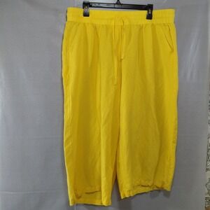 Zac & Rachel Wide‎ Leg Cropped Pants Linen Blend Women's XL Yellow Elastic Waist